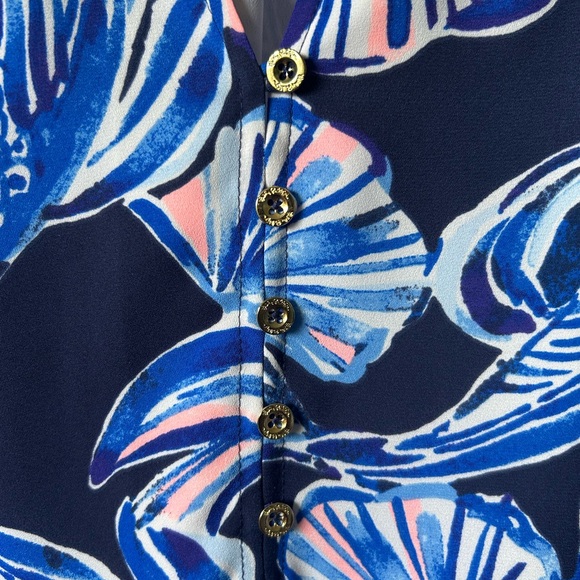 Lilly Pulitzer Navy Blue Floral Shift Dress Sz M - Picture 5 of 10